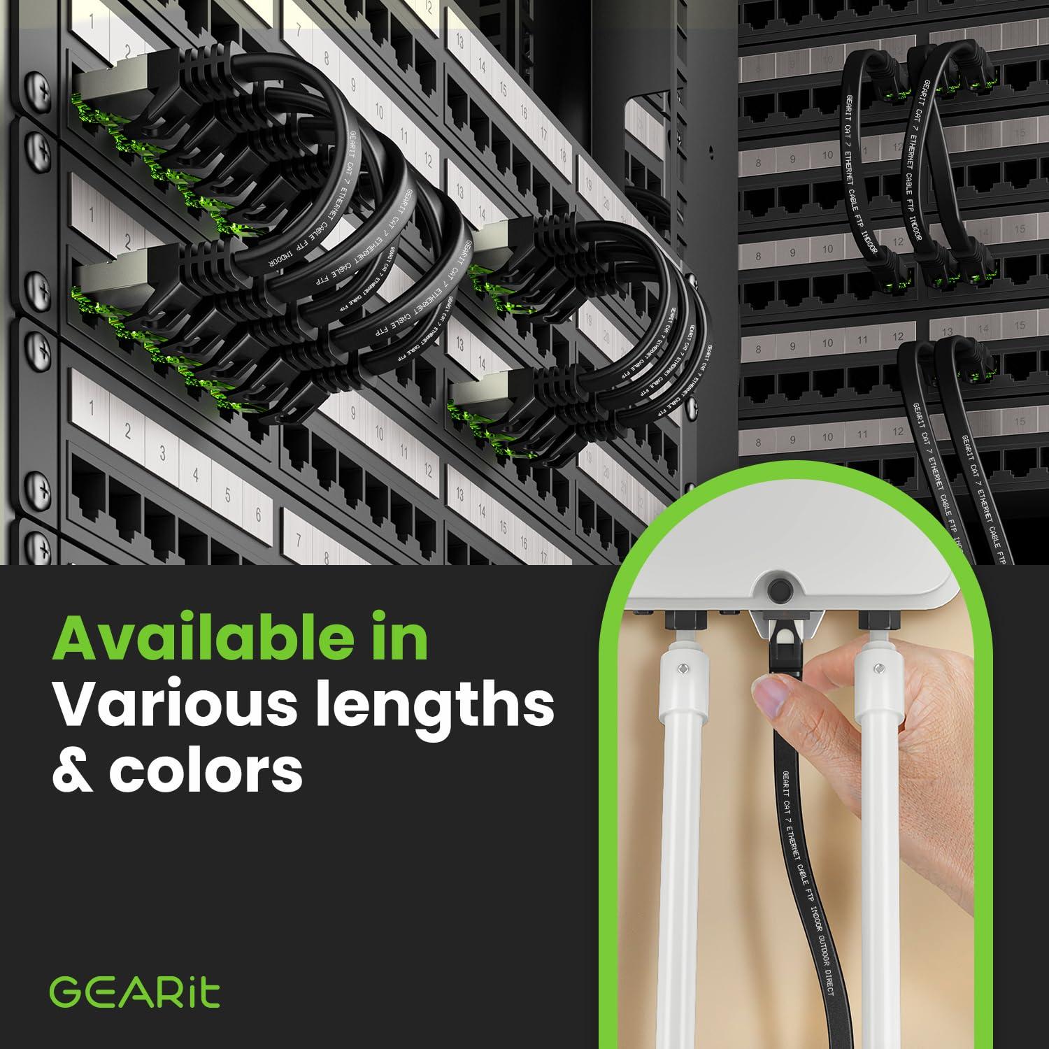 GEARit GEARit Cat 7 Outdoor Flat Ethernet Cable (15ft, Black) Direct Burial Rated LLDPE Jacket - Indoor Cat7 Shielded FTP 600MHz 10Gbps High Speed Gaming Computer Network RJ45 Snagless Patch Cord Internet