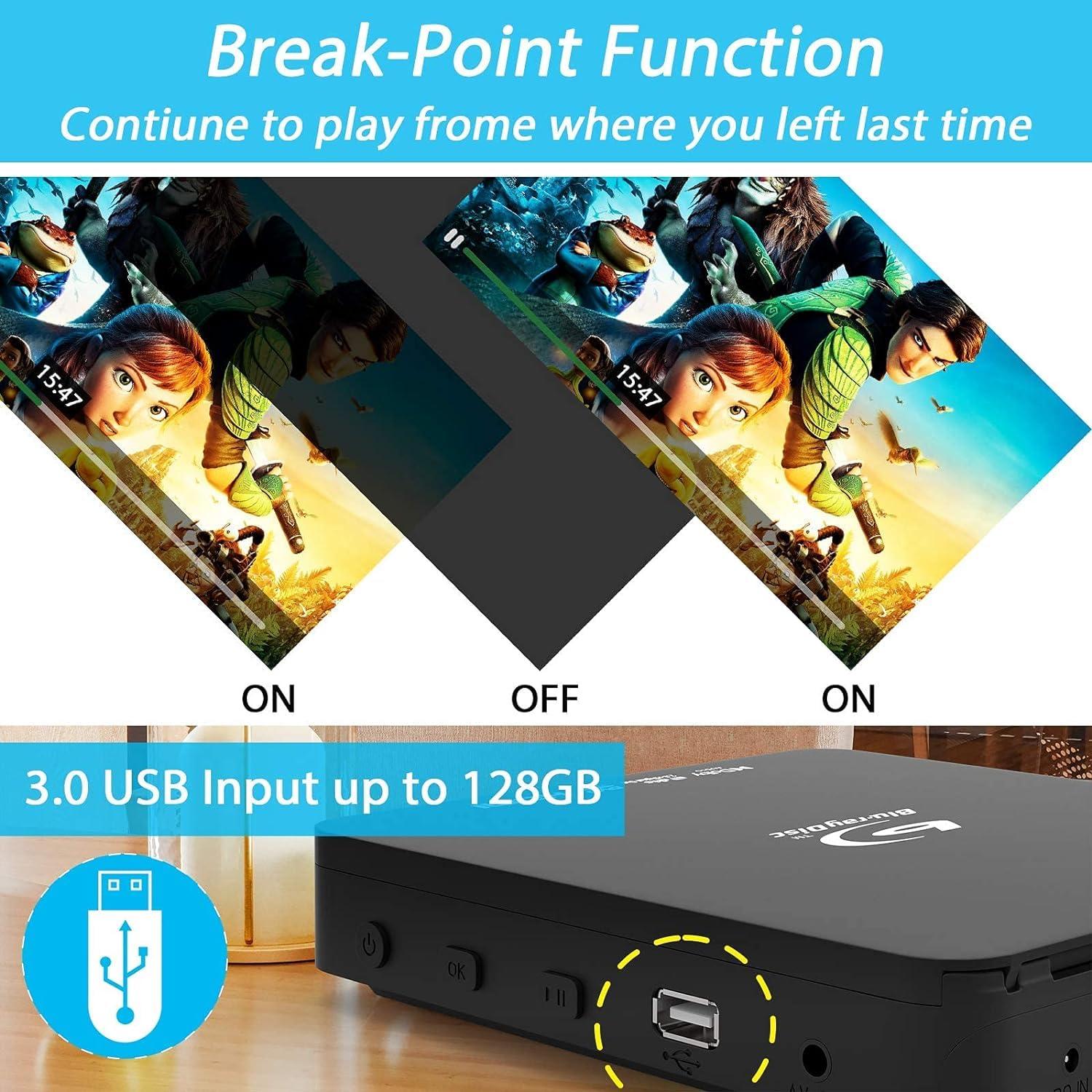 DID A R Super Mini Blu-ray HD DVD for TV, 1080P Blue-ray Home Theater, Portable with Remote Control + HDMI AV Cable + Built-in PAL/NTSC, Support USB Input