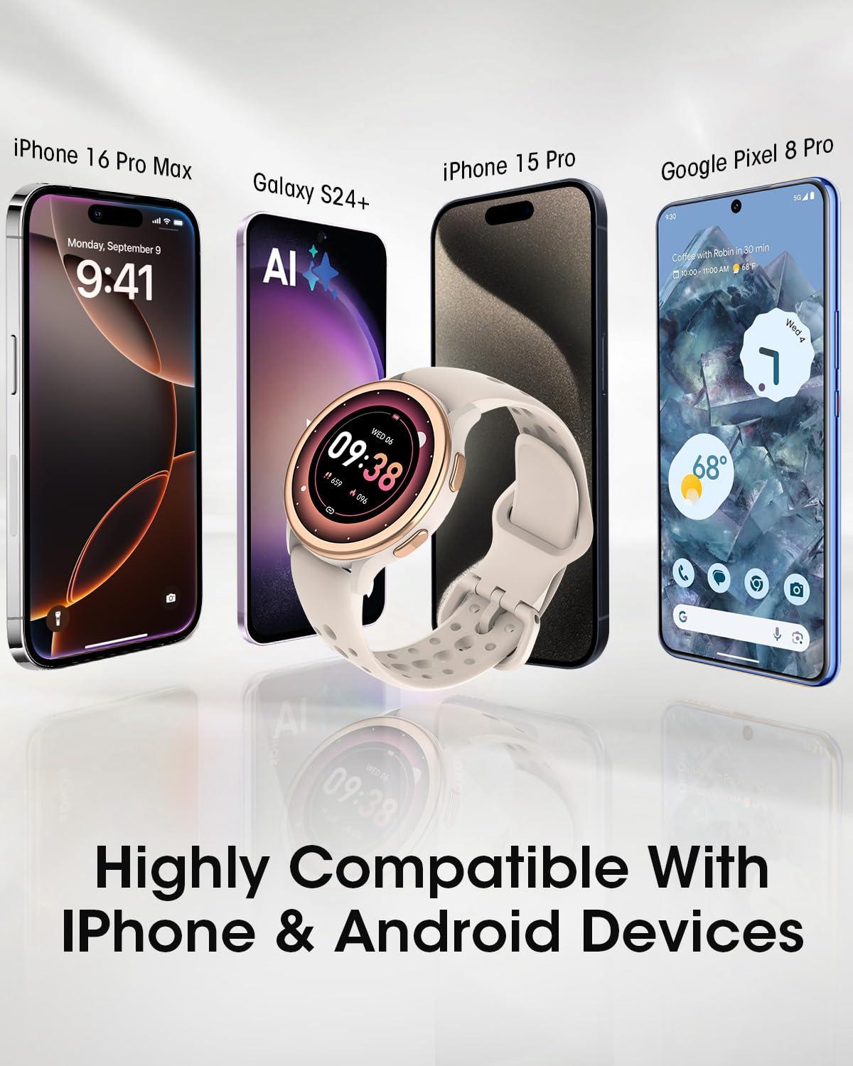 RUXINGX Smart Watches for Women [Make Call/Answer/400+Watch Face] Android & iPhone Compatible, 1.27" Fitness Tracker 24/7 Heart Rate Sleep Steps SpO2 Monitor, IP68 Waterproof Valentines Gifts,3 Bands (20mm)