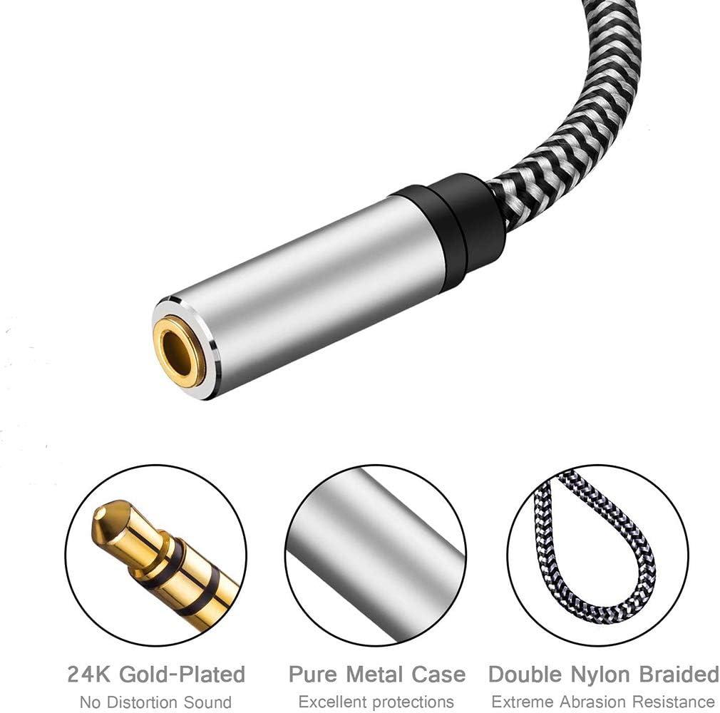 SatelliteSale SatelliteSale Auxiliary 3.5mm Audio Jack Male to Female Digital Stereo Aux Extension Cable Universal Wire Black/White Nylon Cord 15 feet