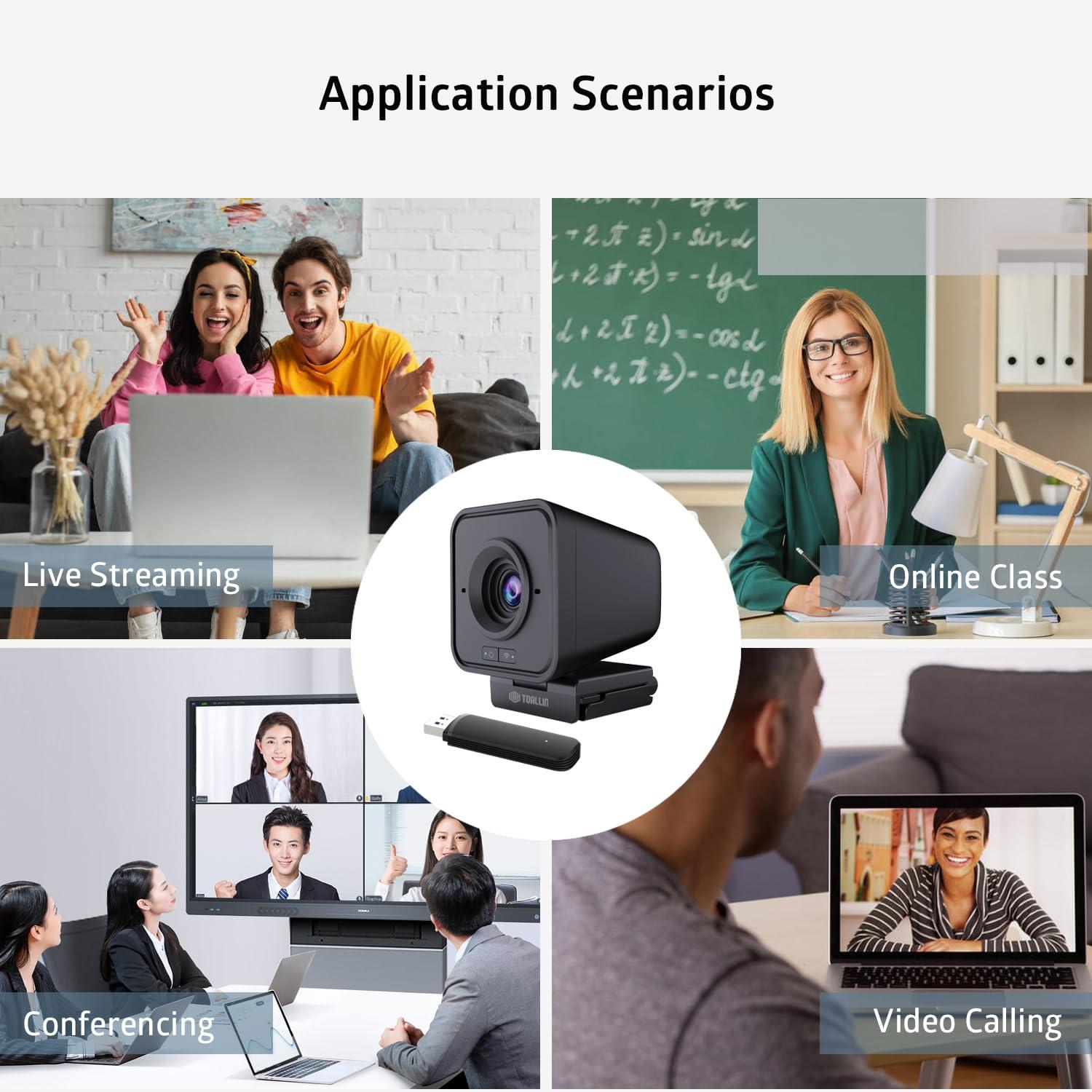 TOALLIN TOALLIN 1080P HD Wireless Webcam for PC, Built-in Noise-Canceling Microphone, Wireless Computer Camera for Video Conferencing, Live Streaming and Online Video Calls