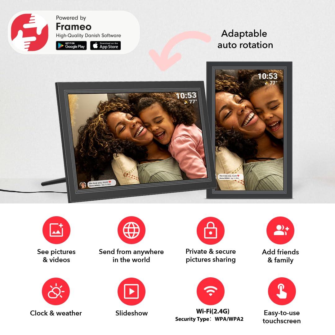 YunQiDeer FRAMEO Digital Picture Frame- 15.6inch Digital Photo Frame with 1920 * 1080 IPS Touch Screen HD Disply,Built-in 32GB Storage,Wall-Mounted,digital Frame Share Photos and Videos via Free App