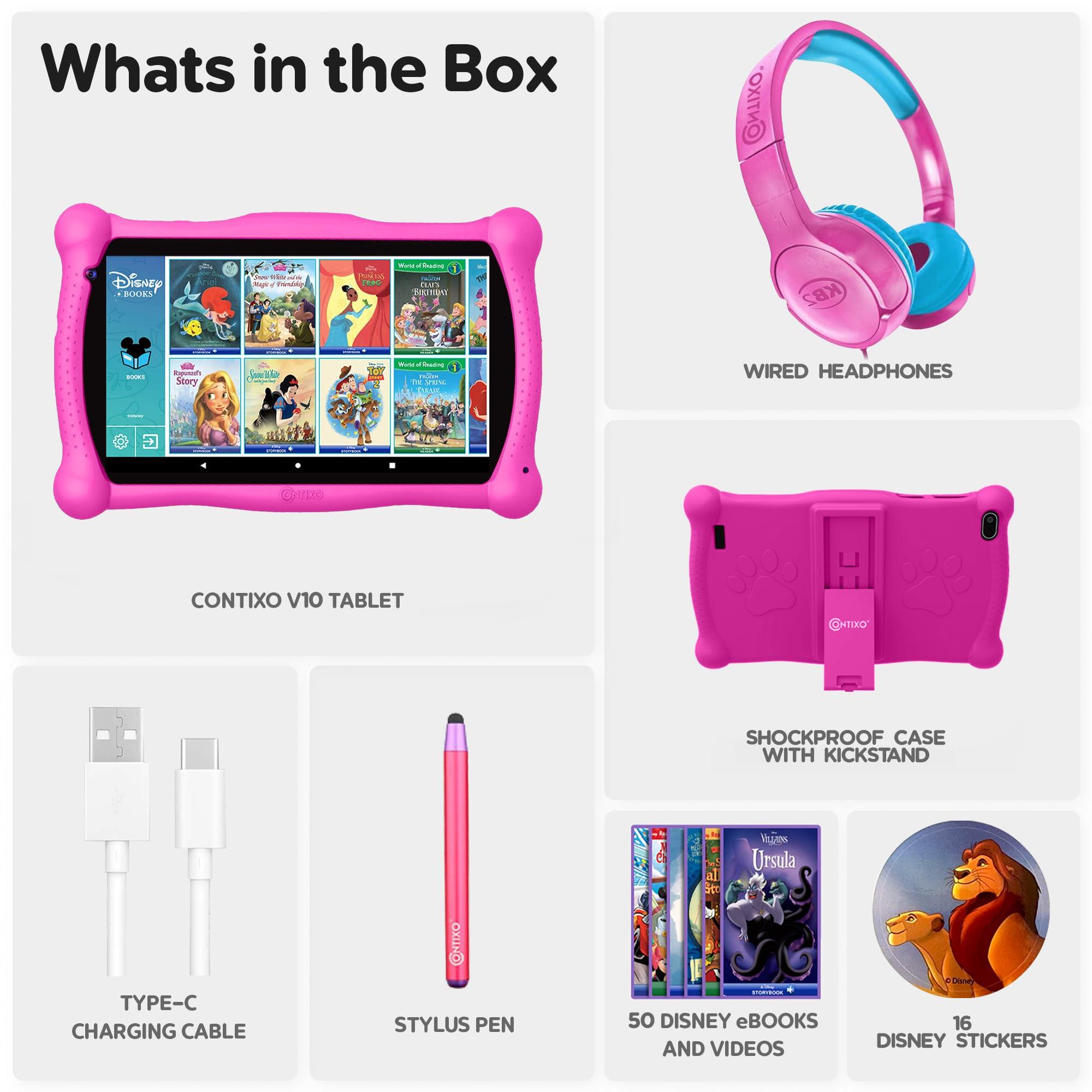 Contixo Contixo 7" Disney Kids Learning Tablet Bundle - Headphones, Stylus & Bag, Pre-Installed Disney Storybook (Value $200) & Teacher-Approved Apps, Parental Controls, Ideal for Education - Pink