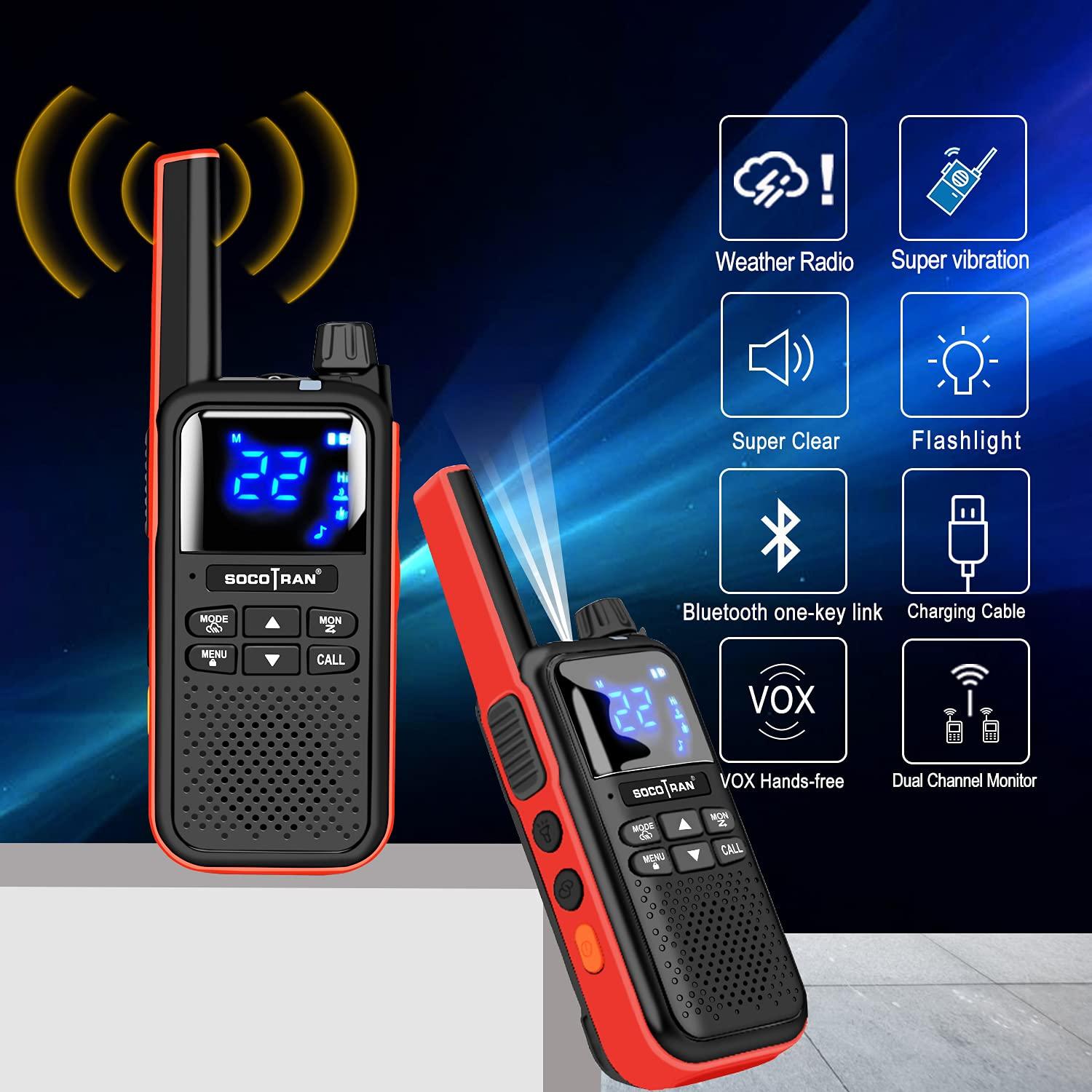 SOCOTRAN SOCOTRAN Walkie Talkies for Adults,Rechargeable Walkie Talkies with Bluetooth Earpiece Headset Wireless,NOAA Two Way Radio with USB Charging Cable & Vibration,for Car Camping Outdoor Long Talk Range