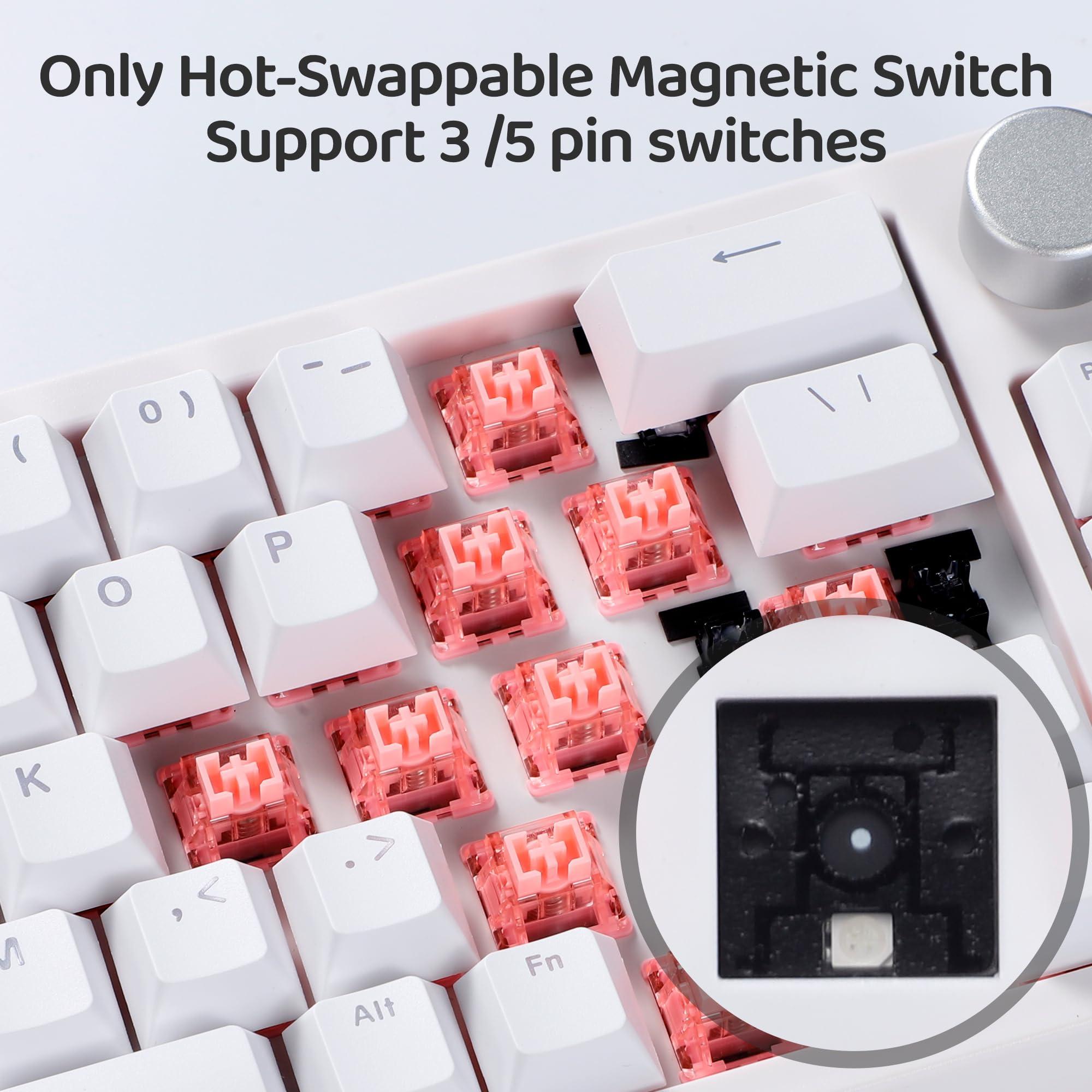 BOYI BOYI 66Pro Rapid Trigger Magnetic Switch 65% Mechanical Keyboard,Hall Effect Gasket-Mounted RGB HotSwap Hyper-Fast Adjustable Actuation Wired Compact Gaming Keyboard with Knob(White)