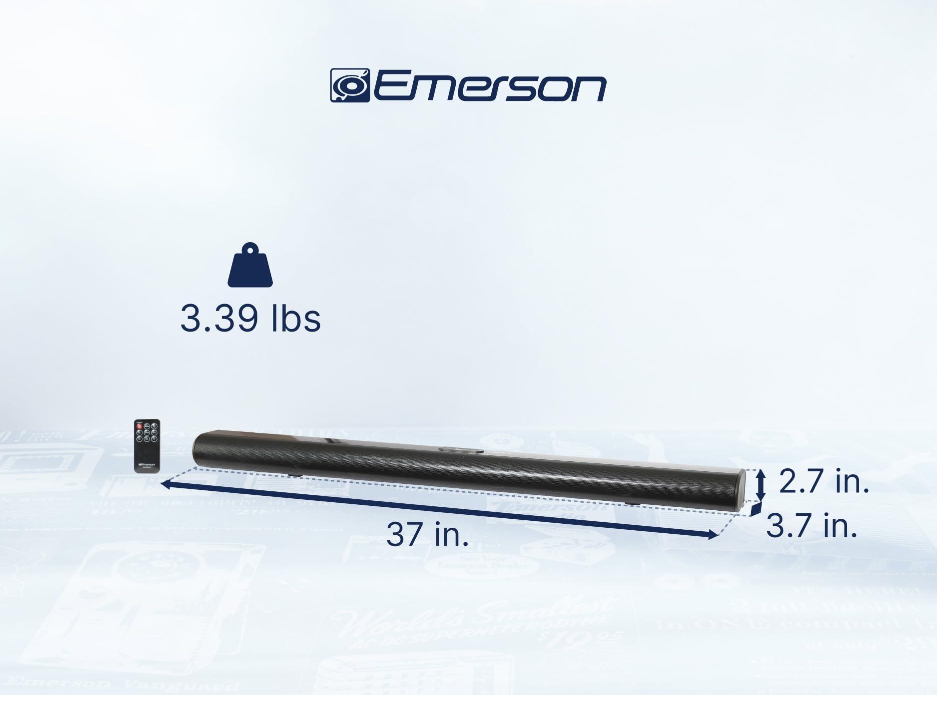 Emerson Emerson EHS-2002 37-Inch Bluetooth Soundbar with NFC Pairing, 2.0 Channel Audio, USB/AUX Inputs, FM Radio, Remote Control, Compact Wall Mountable Design