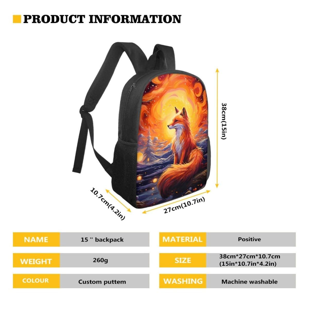 GLUDEAR GLUDEAR Men's Novelty Fox Print 14inch Laptop Backpack College Computer Bag Women School Backpacks,Forest Fire Fox