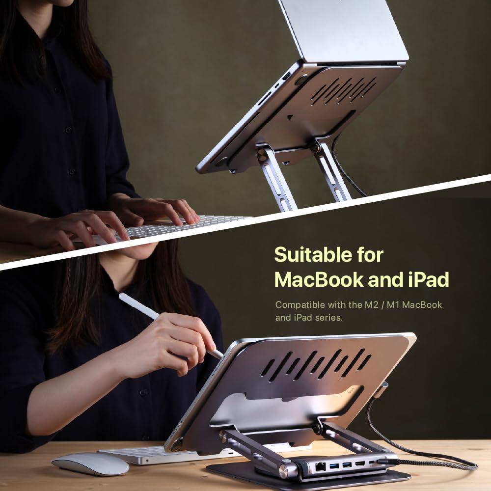 ADAM ELEMENTS ADAM elements USB-C Stand Pro/Laptop Docking Station CASA Hub Stand Pro 6in1 Multiport Stand Hub for M2/M1 Mac, iPad & Laptop Series- USB-C Host, USB-A x2, USB-C PD, HDMI, RJ45