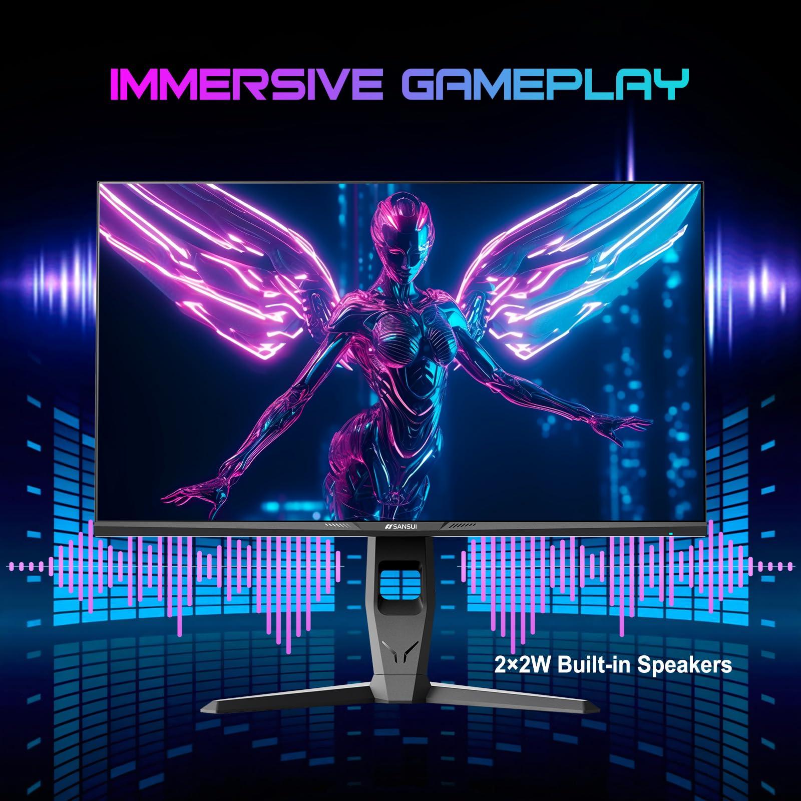SANSUI SANSUI 27 inch WQHD 180Hz Gaming Monitor 1440P-AMD FreeSync 1ms DCI-P3 93% Fast IPS Computer Monitor,Height Adjustable Vertical/Horizontal Rotating, 2DisplayPort/HDMI HDRLow Motion Blur Speakers
