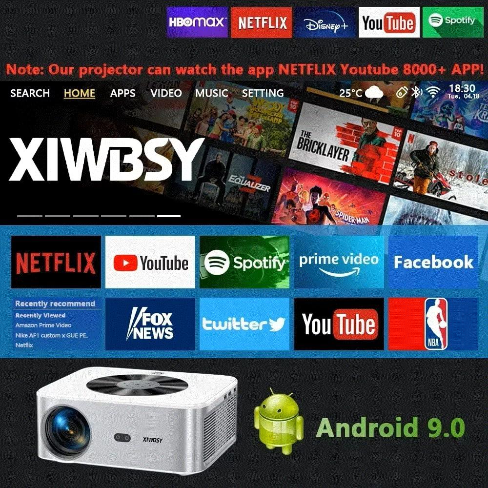 DirectNine Basics 8k 25000 Lumens 800ANSI Full HD 3D Android Projector with Auto Focus/Keystone LED Projector for Home Cinema Projectors