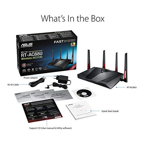 ASUS ASUS AC3100 WiFi Gaming Router (RT-AC88U) - Dual Band Gigabit Wireless Router, WTFast Game Accelerator, Streaming, AiMesh Compatible, Included Lifetime Internet Security, Adaptive QoS, MU-MIMO