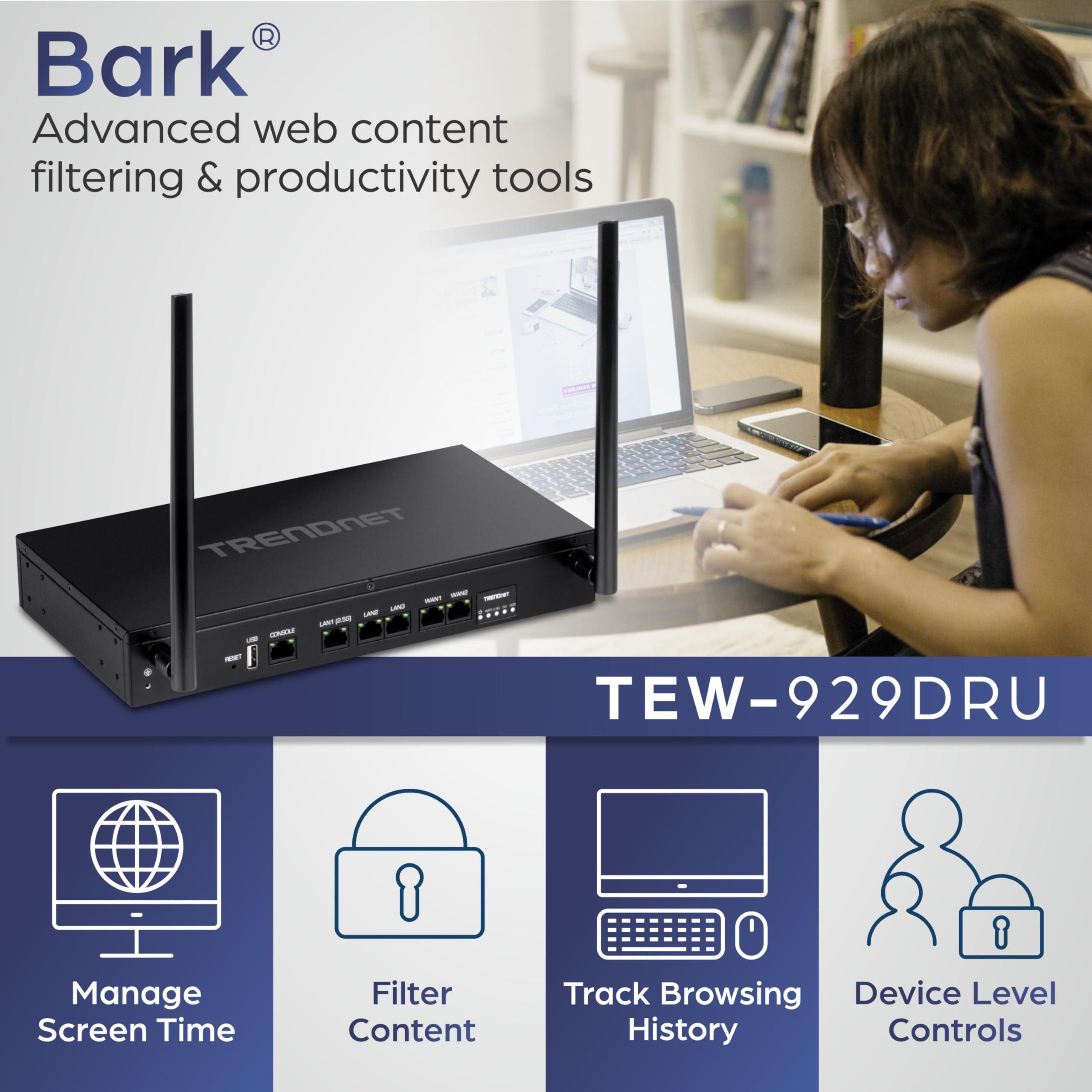 TRENDnet TRENDnet AX1800 Dual-Band WiFi 6 Gigabit Dual-WAN VPN Router, Small Business, Virtual Private Network, Inter-VLAN Routing, QoS, 2.5G Support, Pre-Encrypted Wireless, Black, TEW-929DRU (Pack of 1)