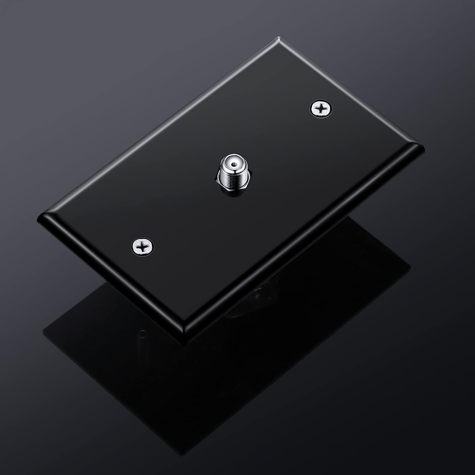 Weewooday Weewooday 4 Pieces Coax Wall Plate 1-Port TV Cable Cover Outlet Plate F -type Connector Coaxial Cable, Screws Included(White and Black)