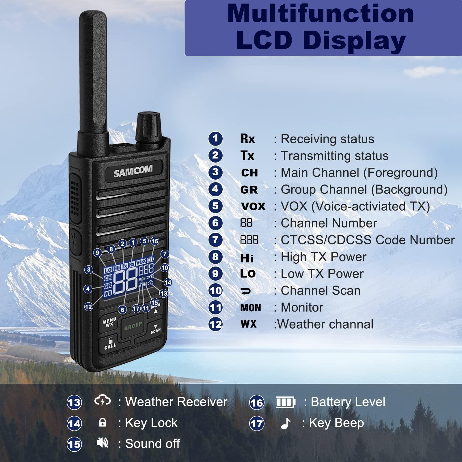 SAMCOM SAMCOM GMRS Walkie Talkies 30 Channel Two-Way Radio Handheld - 2 Watt GMRS 2 Way Radios with 121 Privacy Codes, Group Call,Weather Alerts for School Church Bussiness (Black, Pair Pack)