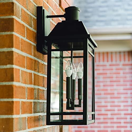 Capital Lighting Fixture Company Capital Lighting 927131BK Braden Clear Glass Outdoor Wall Sconce, 3-Light 180 Total Watts, 23\" H x 13\" W, Black