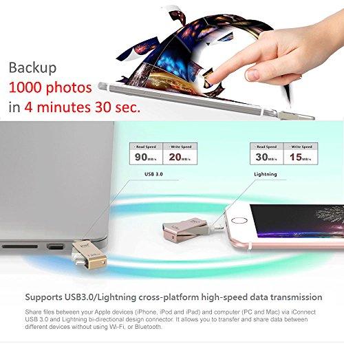 PQI iConnect Mini [Apple MFi] 128 GB Mobile Flash Drive w/ Lightning Connector for iPhones iPads Mac & PC USB 3.0 (Iron Gray)