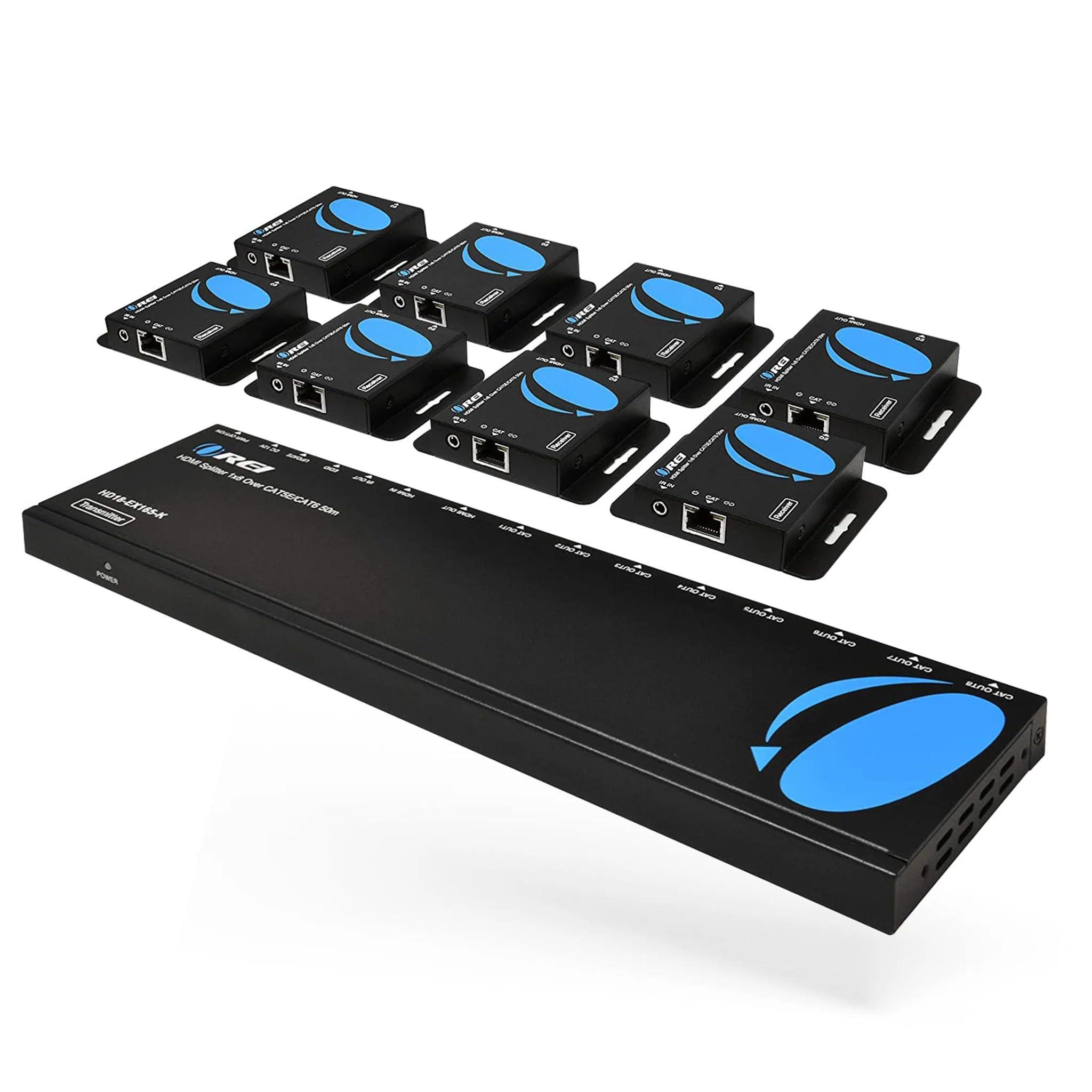OREI OREI HDMI Extender Splitter 1 In 8 Out over CAT6/7 Cable 1080P@60Hz with EDID Management - Up to 165 Ft - Loop Out - IR Control - Low Latency