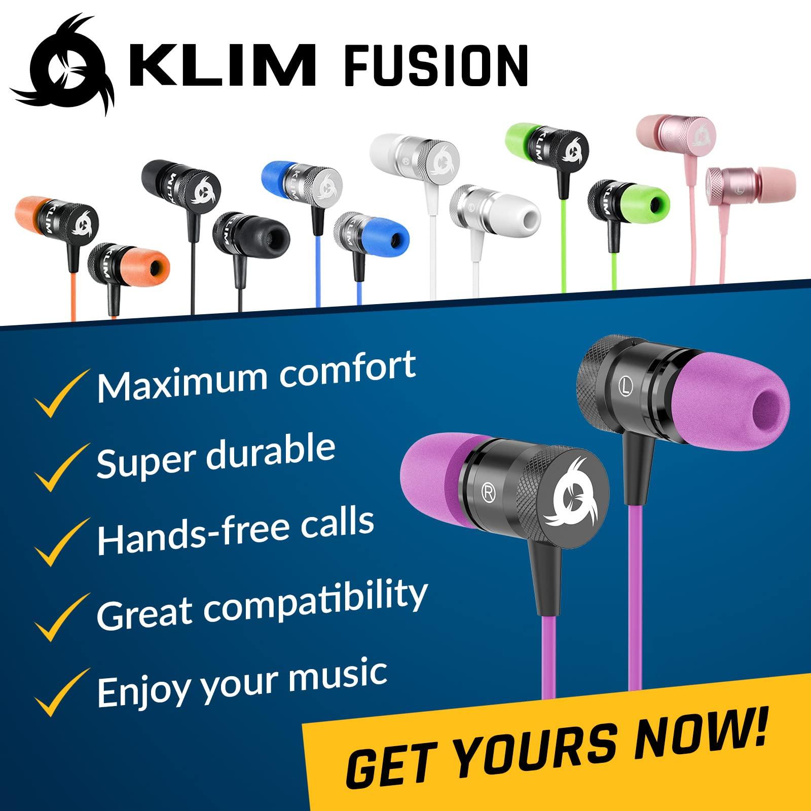KLIM KLIM Fusion Earbuds Wired with Microphone + Long-Lasting with 5 Years Assurance - New - Innovative Memory Foam Earbuds + Gaming Earbuds with Mic and 3.5 mm Jack - Purple Earphones