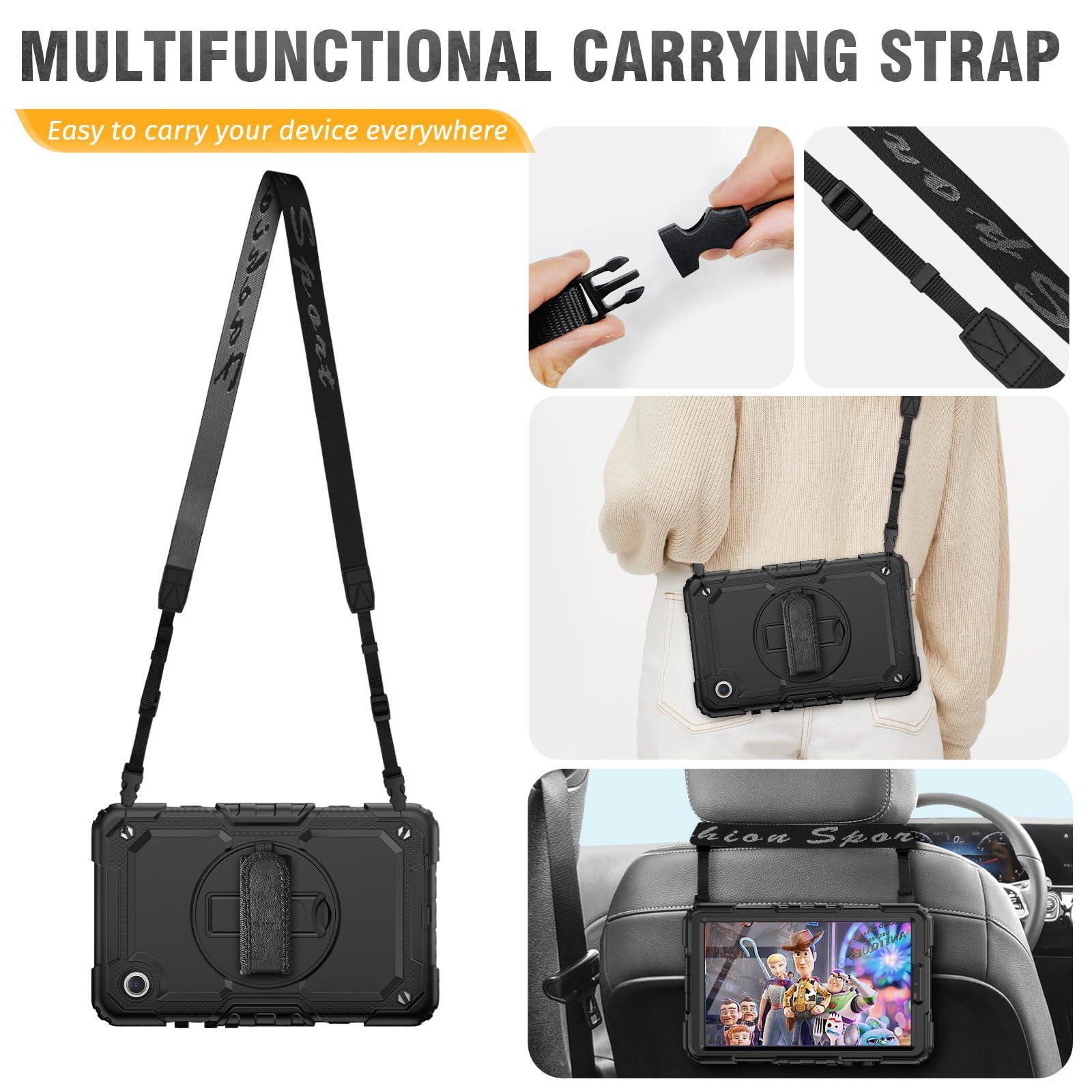 HXCASEAC HXCASEAC Case for Samsung Galaxy Tab A9 Case 8.7 Inch, Full Body Protective with Screen Protector/Hand Strap/Pen Holder, Sturdy Shockproof Samsung A9 Tablet Case 2023 SM-X110/X115/X117 - Black
