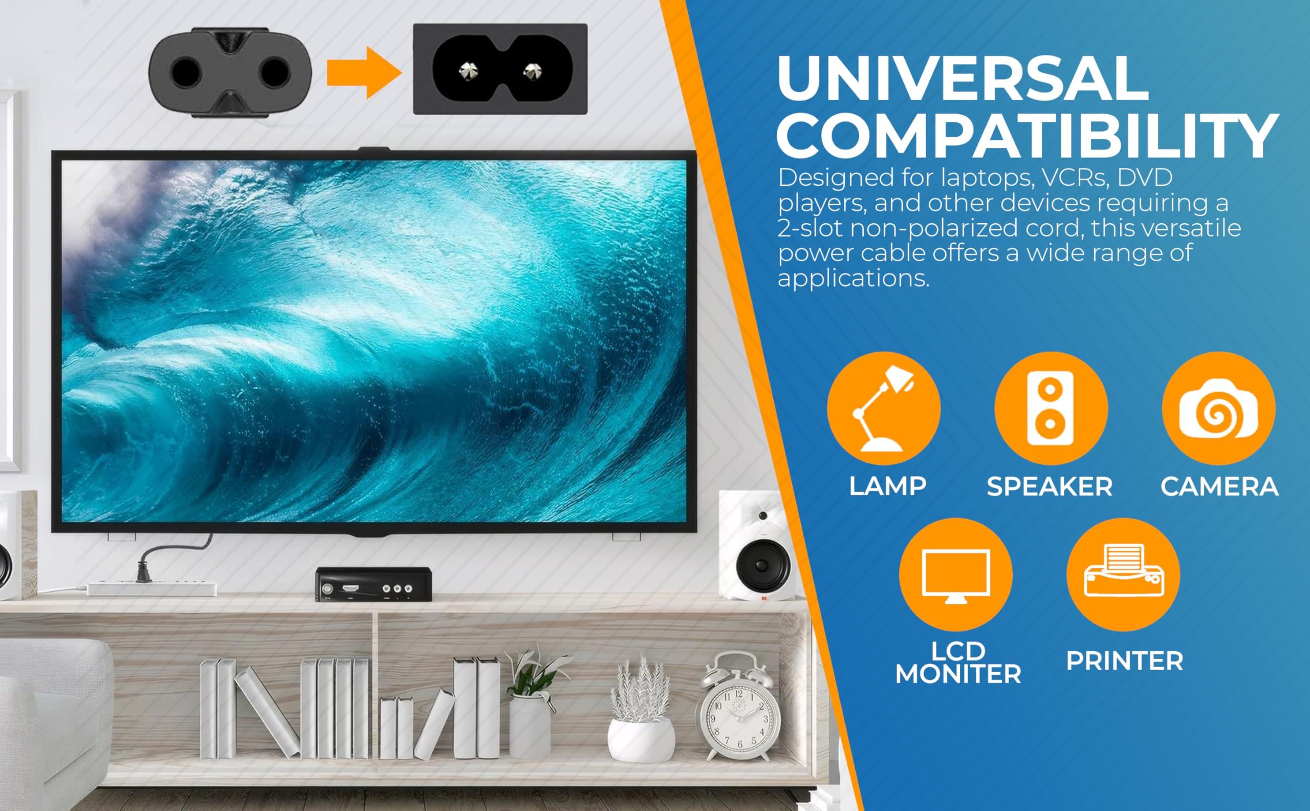 Cable Leader CableLeader 3ft 18 AWG Notebook Power Cord, Non-Polarized IEC320 C7 to 2 Prong NEMA 1-15P, Replacement for PS5 & PS4, Printers, TVs, Black