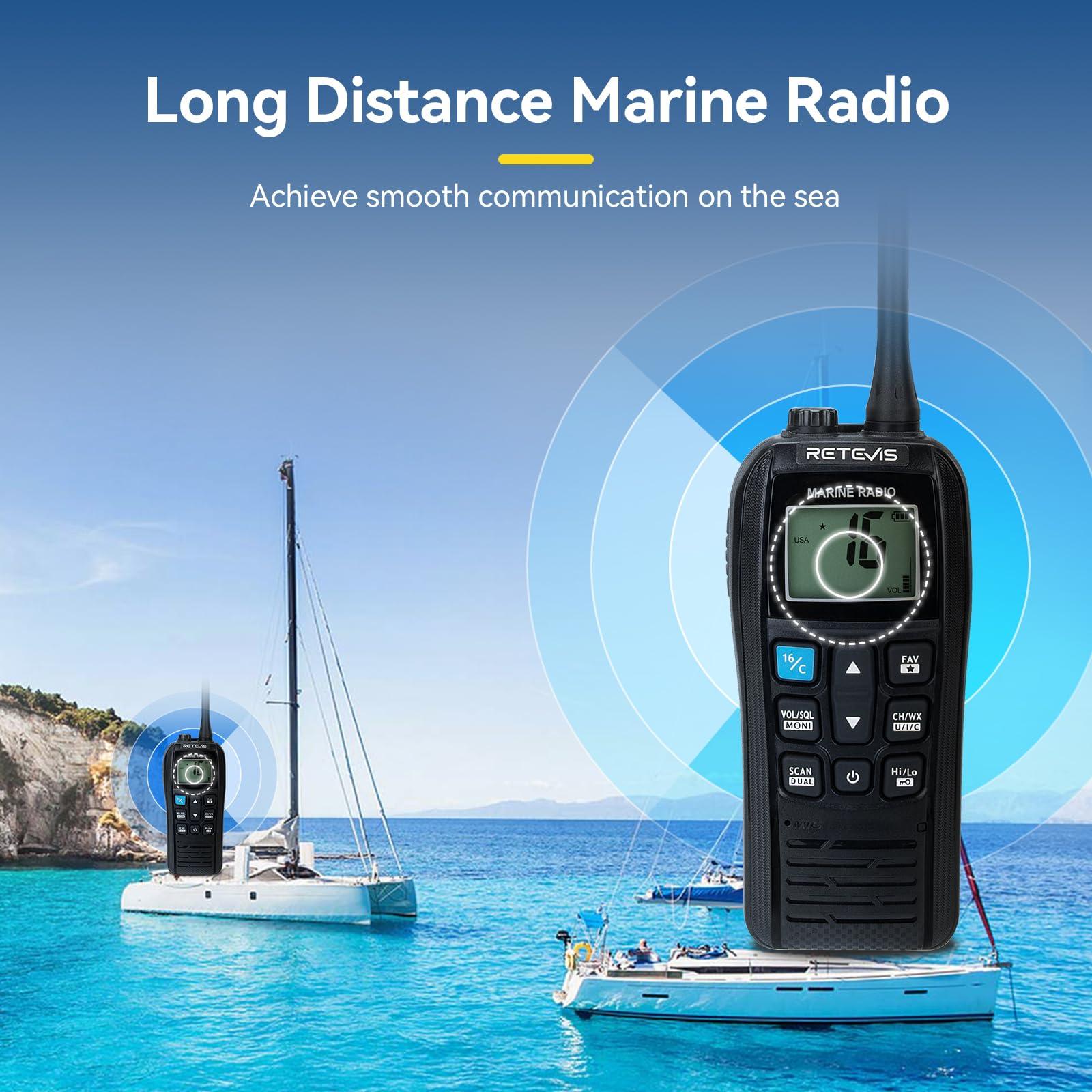 Retevis Retevis RM22 Marine Radio, IP67 Waterproof Handheld Floating Radio, High Power, Noise Cancelling Mic, Backlit LCD Display, NOAA Weather, 2200mAh Battery, USB Charging, Boat Radios(1 Pack)