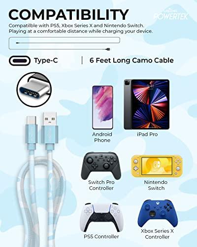 LIQUIPEL LIQUIPEL USB Type C Cable 6ft, USB A 2.0 to USB-C Fast Charger Extra Long Durable, Camo Color Cables (Blue)