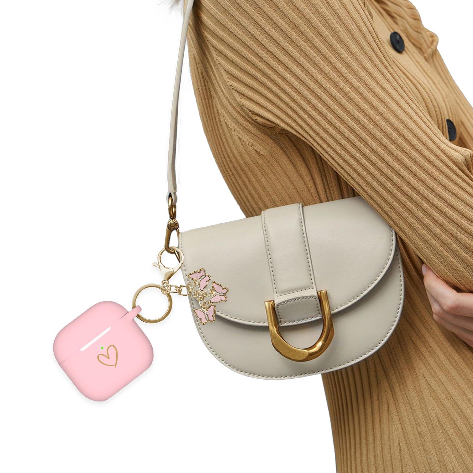 AIIEKZ AIIEKZ Compatible AirPods 4 Case Cover, Soft Silicone Case with Gold Heart Pattern for AirPods 4th Gen, Cute Butterfly Keychain for Girls Women (Pink)