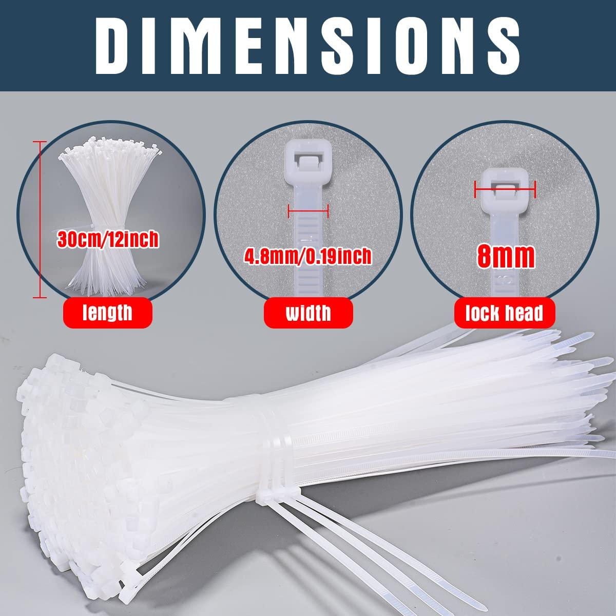 ZC Zip Ties 12 Inch Heavy Duty Clear 1000 Pack Tensile Strength 50 lbs UV Resistant Industrial Cable Ties Self Locking Zipties Wire Ties Wrap Indoor Outdoor Use for Fence Garage Camping, Zcpotizi