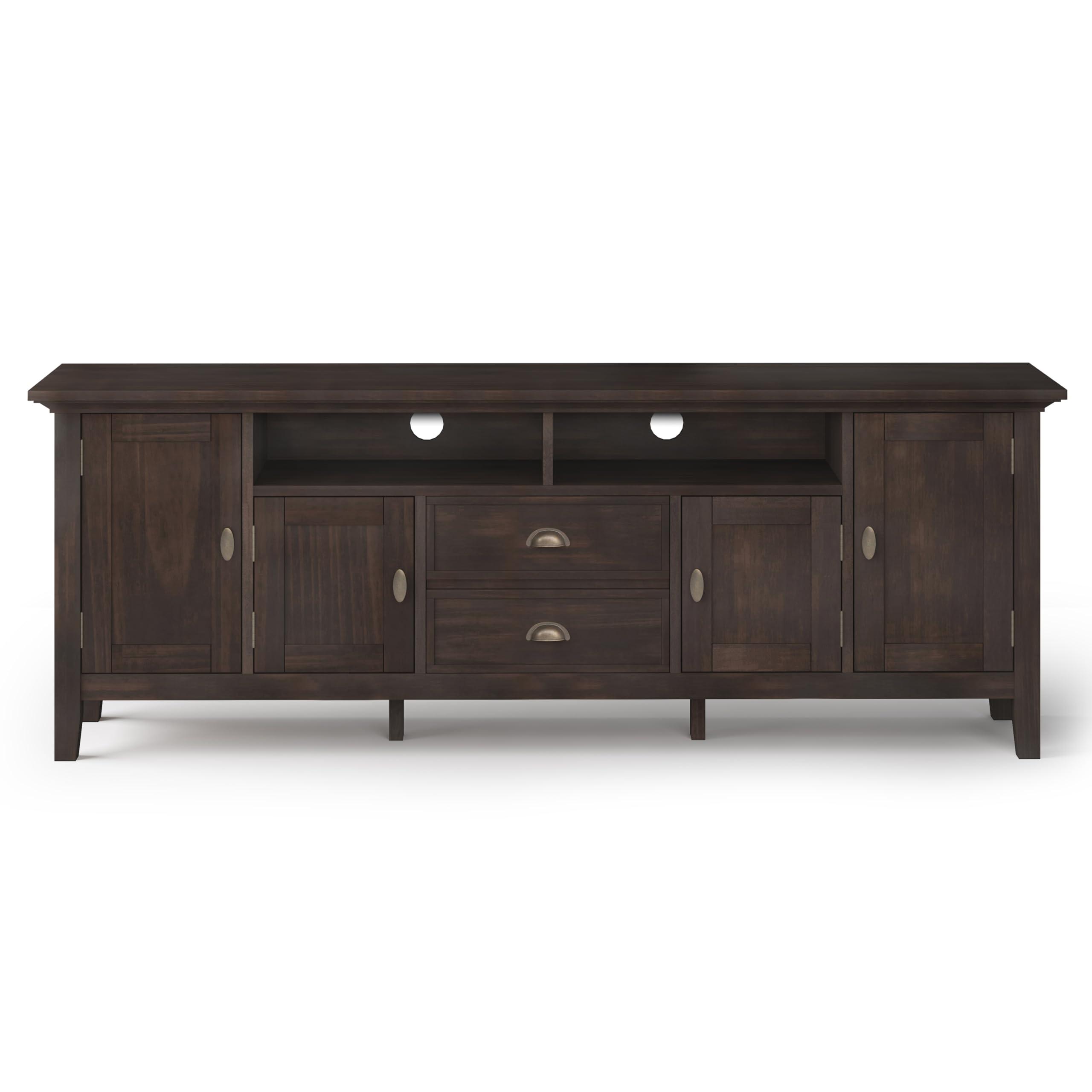 SIMPLIHOME SIMPLIHOME Redmond SOLID WOOD 72 inch Wide Transitional TV Media Stand in Brunette Brown For TVs up to 80 inches for the Living Room and Entertainment Center