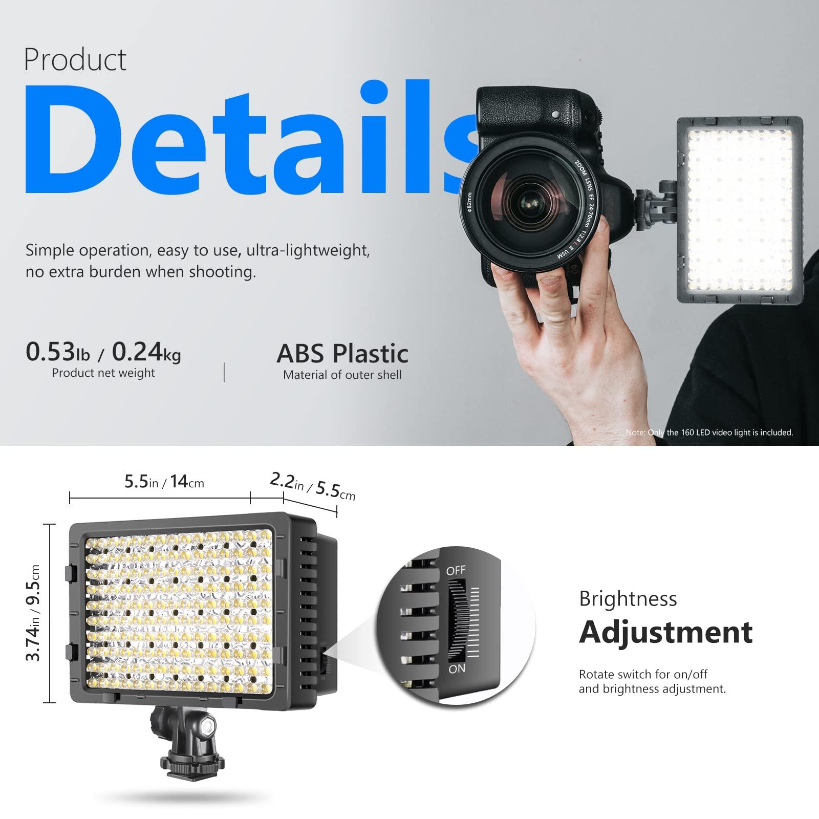 Neewer NEEWER® 160 LED CN-160 Dimmable Ultra High Power Panel Digital Camera / Camcorder Video Light, LED Light compatible with Canon, Nikon, Pentax, Panasonic,SONY, Samsung and Olympus Digital SLR Cameras