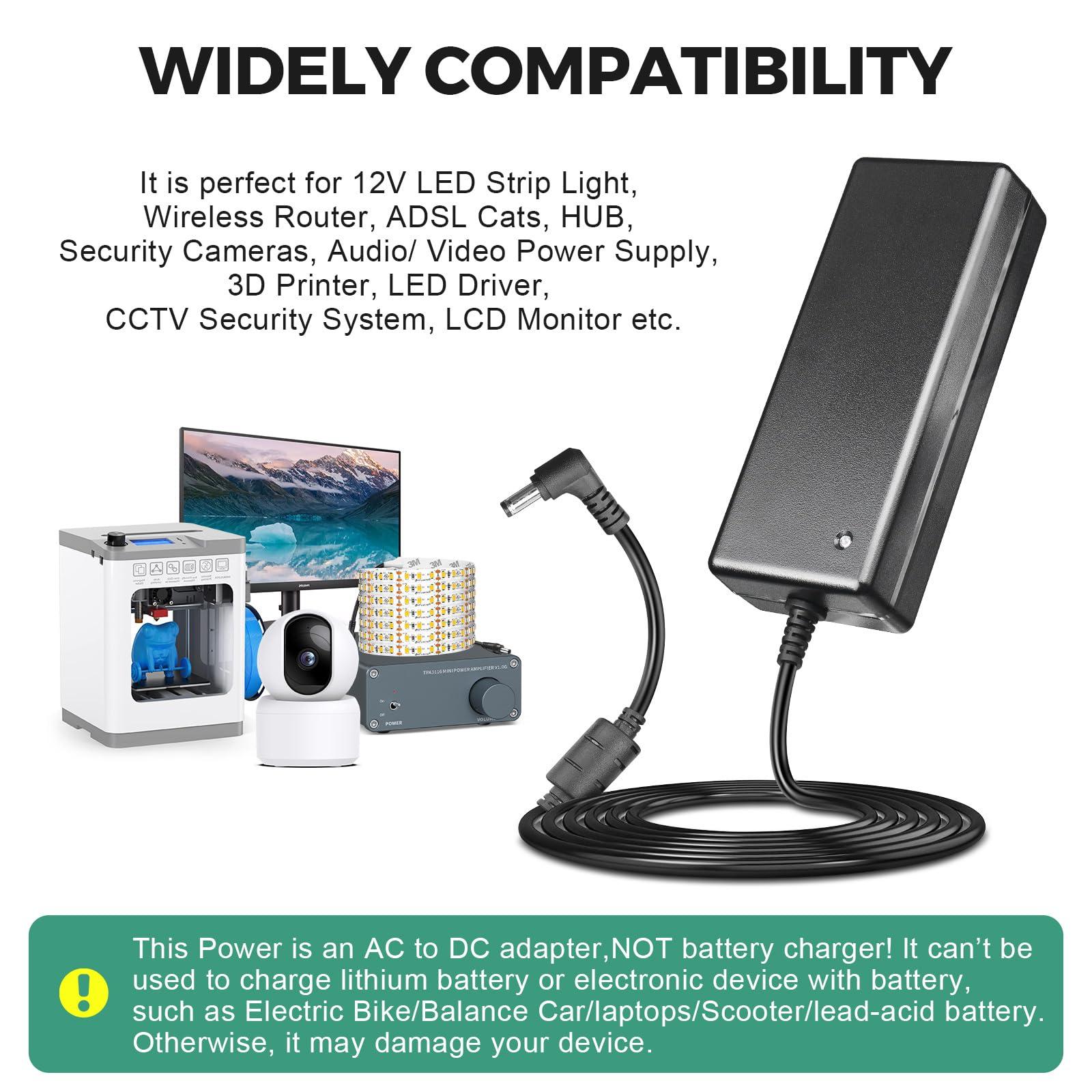 COOLM COOLM 12V 15A Power Supply Adapter 180W Converter 100-240V AC to DC 12 Volt 15Amp 15 Amp Power Adapter Transformer for LED Strip Light LED Driver CCTV Security System Replacement 12V 12.5A 12A