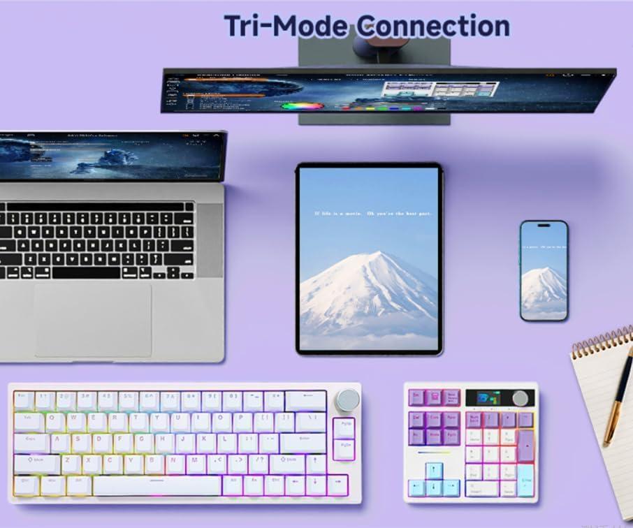 BOYI BOYI 66Pro 65% Mechanical Keyboard+31 Numpad+Matcha Keycaps with Screen Comb,Compact Gaming Keyboard for Win&Mac