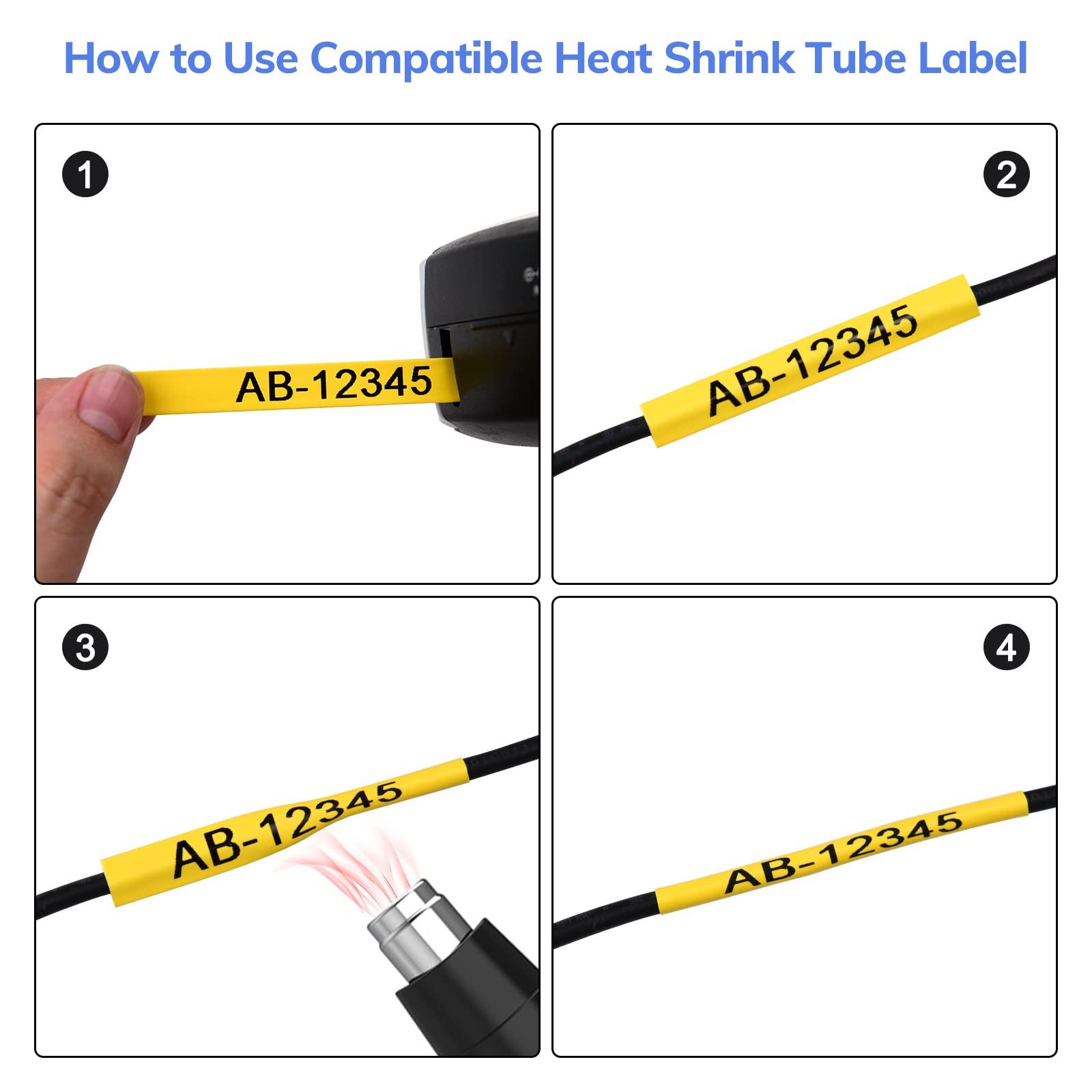 Cruxer 8 Pack Compatible with Dymo Rhino Heat Shrink Tube Labels 18056, 1/2" x 4.9' 12mm 1.5m Work with DYMO Rhino 4200 5200 6000 Industrial Label Makers, 18056 Heat-Shrink Label Tape Black on Yellow