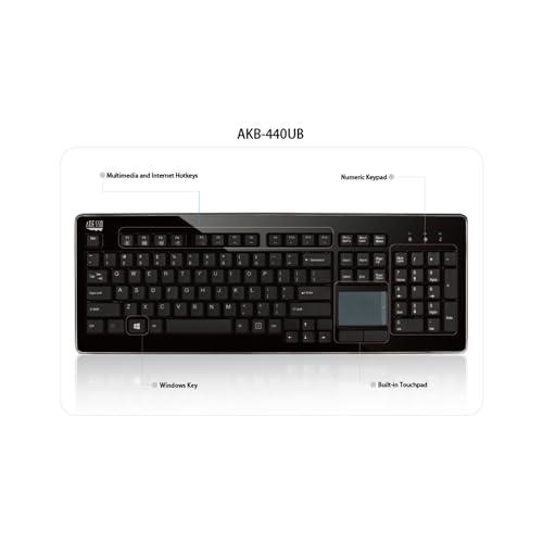 Adesso Adesso AKB-440UB SlimTouch Desktop Keyboard with Integrated Touchpad and Multimedia Hotkeys