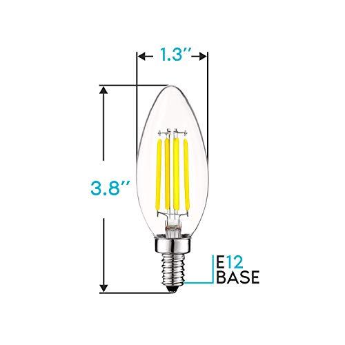 LUXRITE LUXRITE Vintage Candelabra LED Bulb 60W Equivalent, 550 Lumens, 5000K Bright White, LED Chandelier Light Bulbs 5W, Dimmable, Torpedo Tip Clear Glass, Filament LED Candle Bulbs, E12 Base (12 Pack)