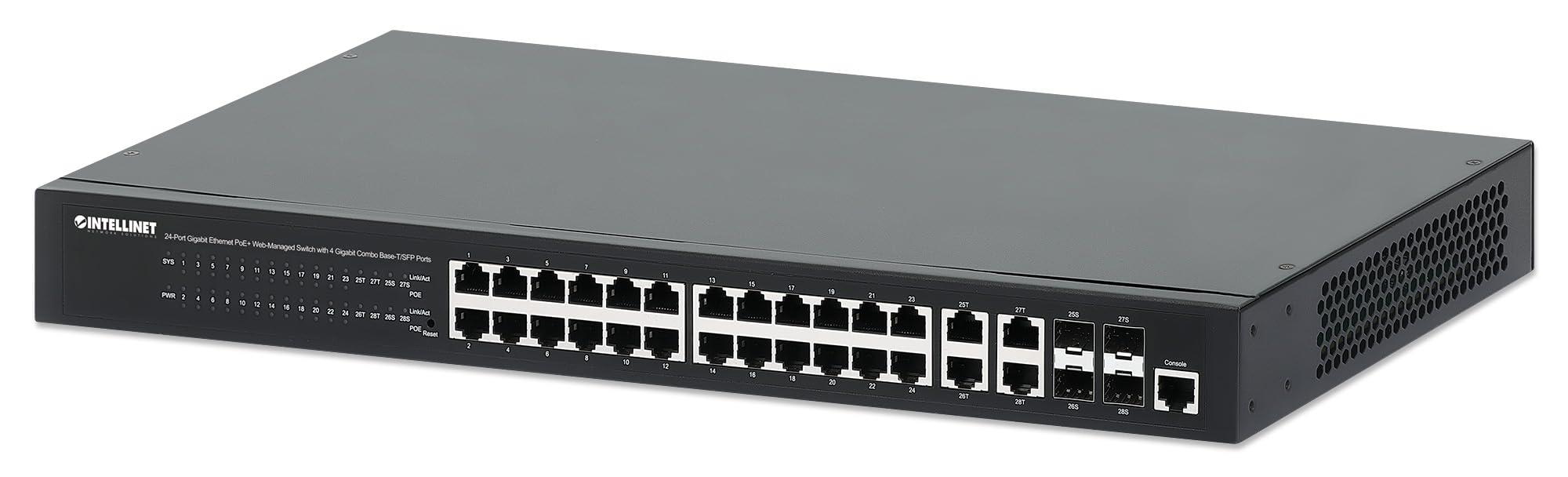 Intellinet Intellinet 24-Port Gigabit Ethernet PoE+ Web-Managed Switch with 4 Gigabit Combo Base-T/SFP Ports, 370W, Endspan, 19" Rackmount - 561426
