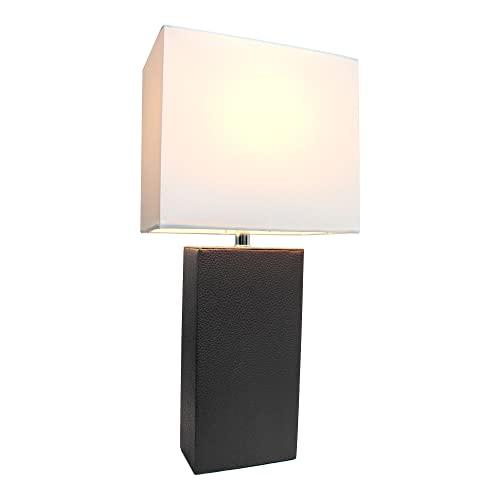 Elegant Designs Elegant Designs LT1025-BLK Modern Leather Table Lamp with White Fabric Shade, Black