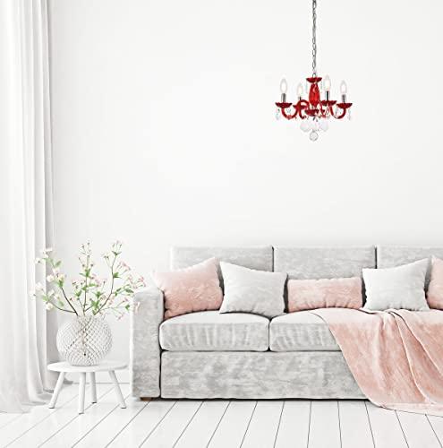 Elegant Lighting Elegant Lighting 7804D15RD/RC Rococo Collection 4-Light Hanging Fixture Royal Cut Bordeaux Red, Red Finish