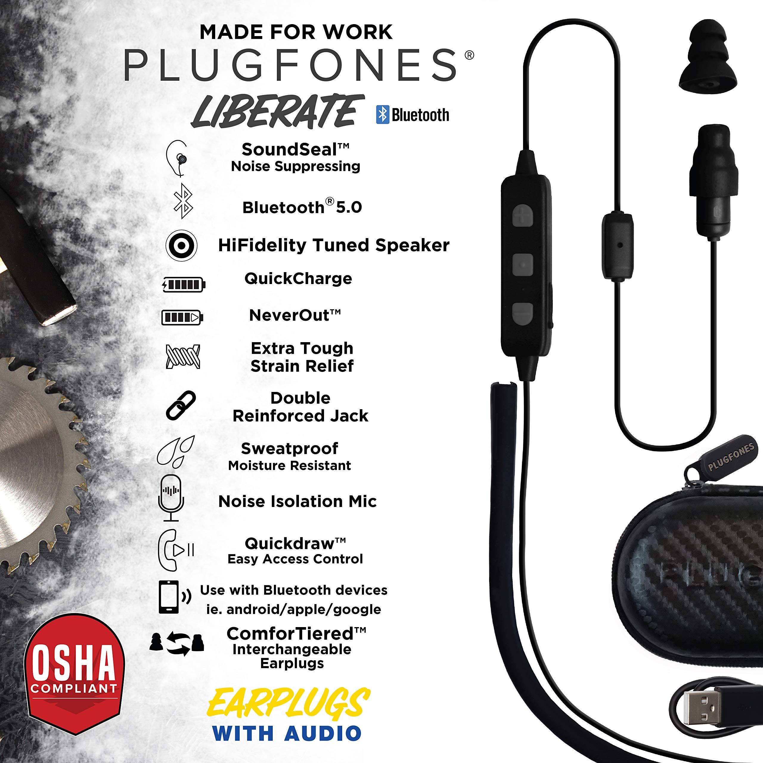 Plugfones Plugfones Liberate 2.0 Wireless Bluetooth in-Ear Earplug Earbuds - Noise Reduction Headphones with Noise Isolating Mic and Controls (Black & Gray)