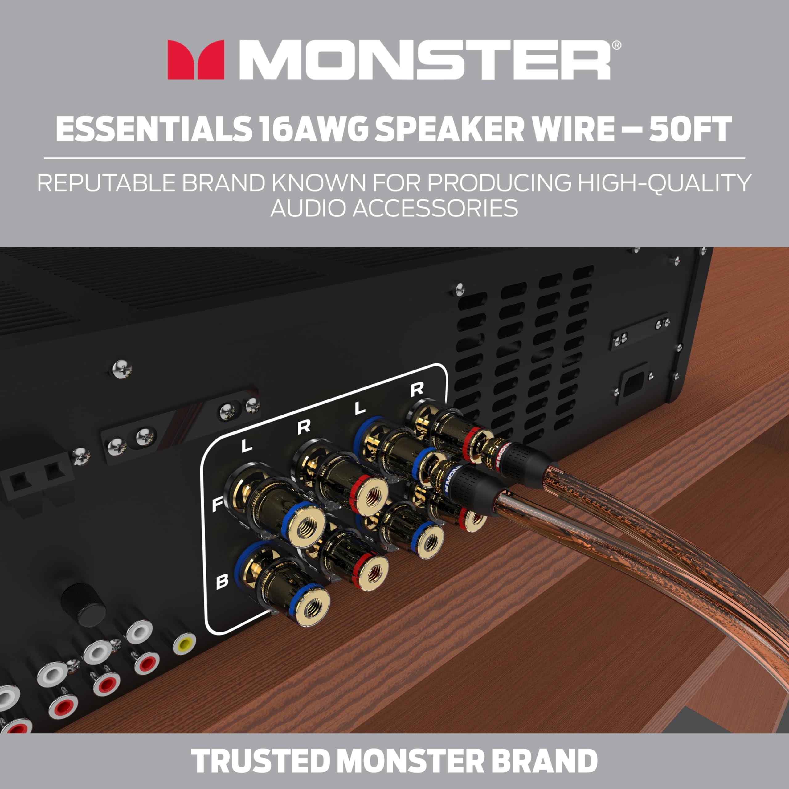 Monster Monster Essentials High Performance Speaker Wire 16 Gauge Copper Clad Aluminum (CCA) Speaker Cable 50 FT Spool Ideal Home Cinema Speaker Wire Cable and Car Audio Speaker Cables/Speaker Wires