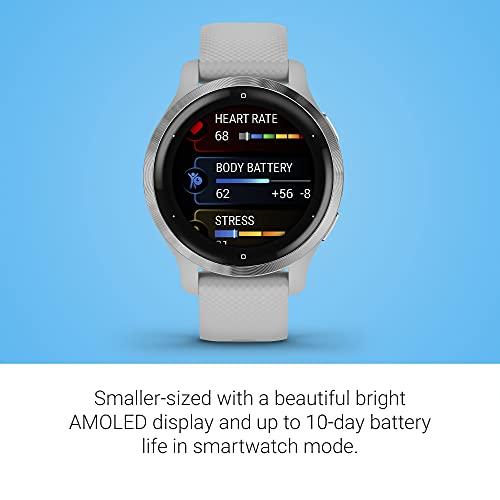 Garmin Garmin Venu 2S, Smaller-sized GPS Smartwatch with Advanced Health Monitoring and Fitness Features, Silver Bezel with Light Gray Case and Silicone Band