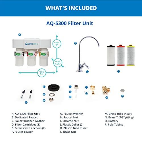 Aquasana Aquasana Under Sink Water Filter System - Reduces PFAS, Lead, & Chlorine in Drinking Water - Under Counter Claryum Filtration for Kitchen - 3-Stage - Chrome Faucet - AQ-5300.56