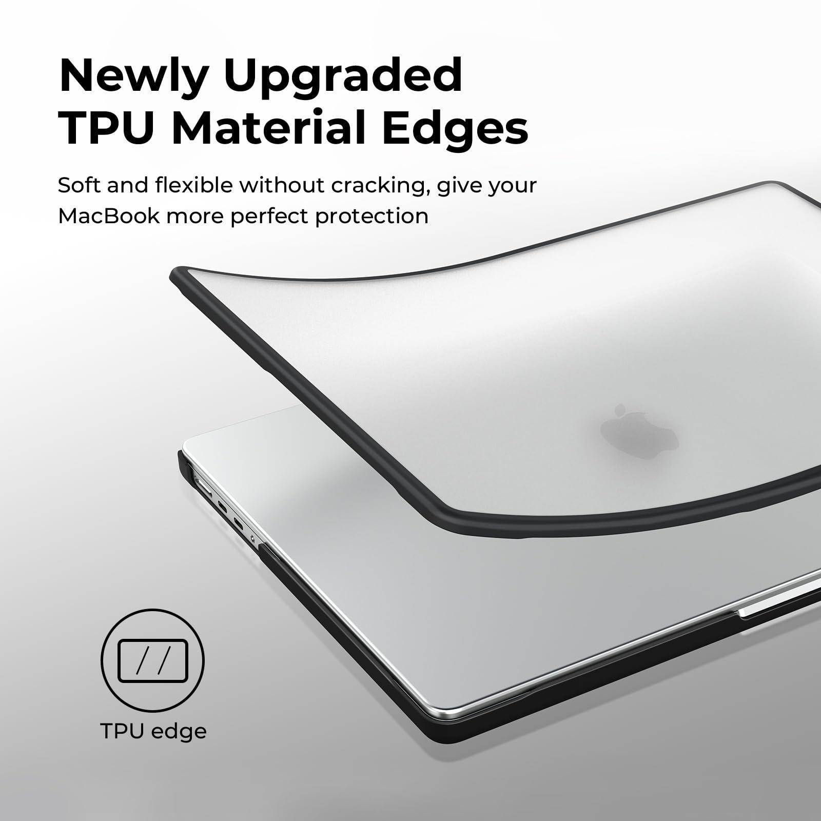 BlueSwan BlueSwan Anti-Cracking Hard Shell Case Compatible with MacBook Pro 14-inch 2024-2021 Release M4 M3 M2 M1, Anti-Fingerprint Soft TPU Bumper, Frosted Clear