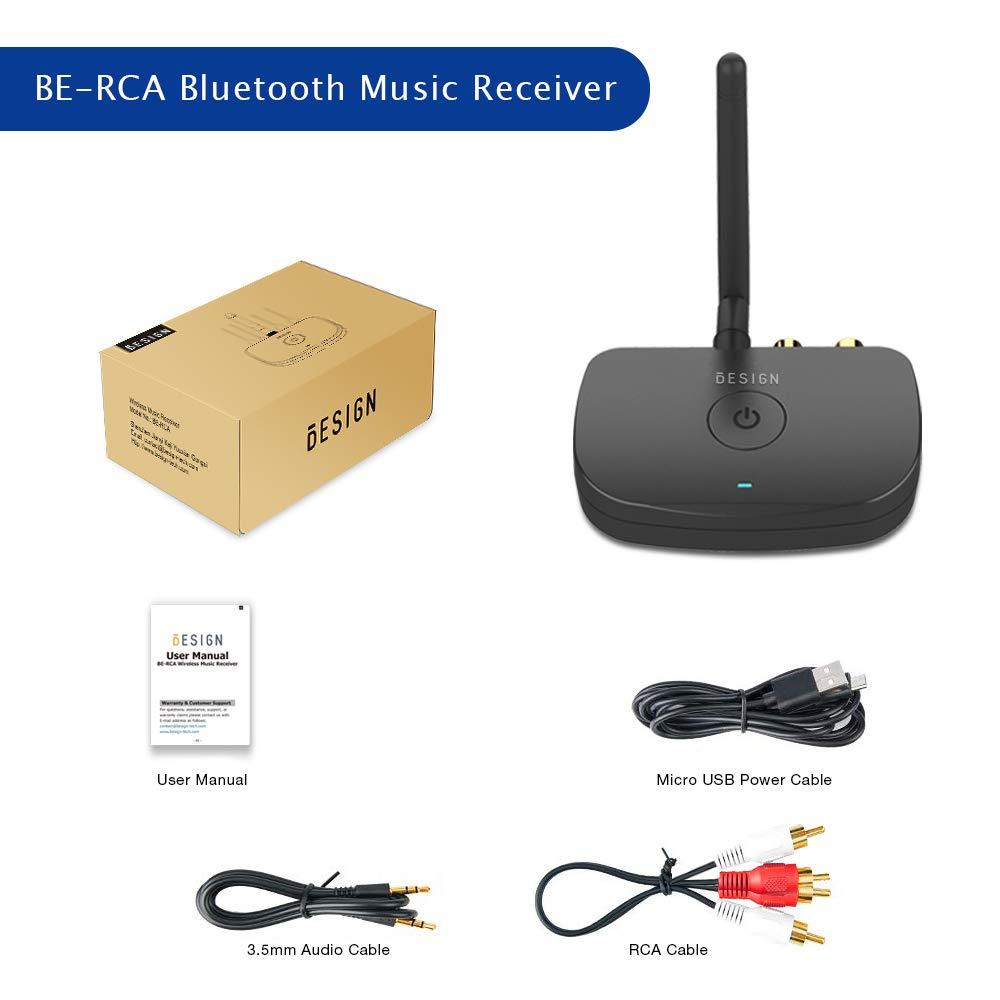 BESIGN Besign BE-RCA Long Range Bluetooth Music Receiver, Wireless Audio Adapter for Wired Speakers or Home Music Streaming Stereo System, Black