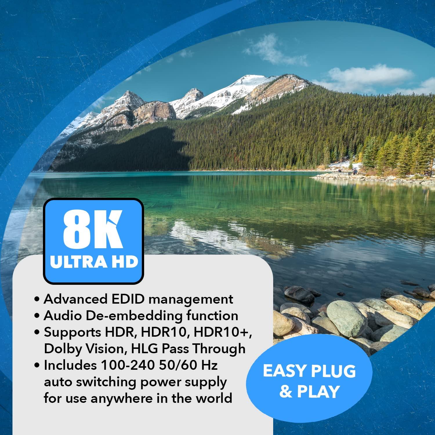 OREI OREI 8K HDMI 2.1 Switch 4K@120hz Switcher 2 in 1 Out, with Audio Extraction 48Gbps Bandwidth, Ideal for Gaming and Streaming (BK-21A)