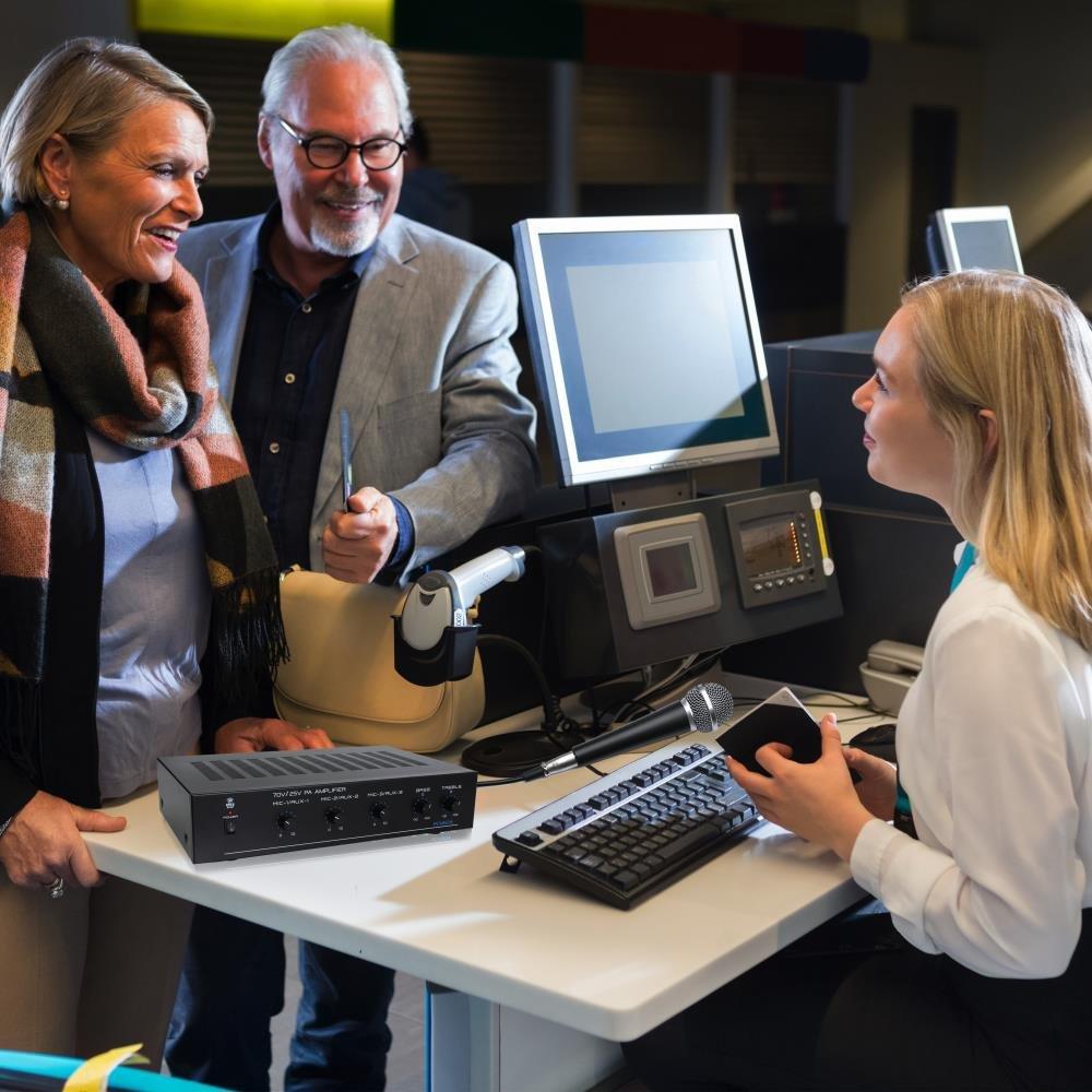 Pyle Pyle Compact Mini Home Power Amplifier - 100W Smart Indoor Audio Stereo Receiver w/ RCA, 3 Microphone IN, AUX, 25/70V Outputs, LED, Input Selector, For PA, Amplified Speaker Sound System PCM60A Black