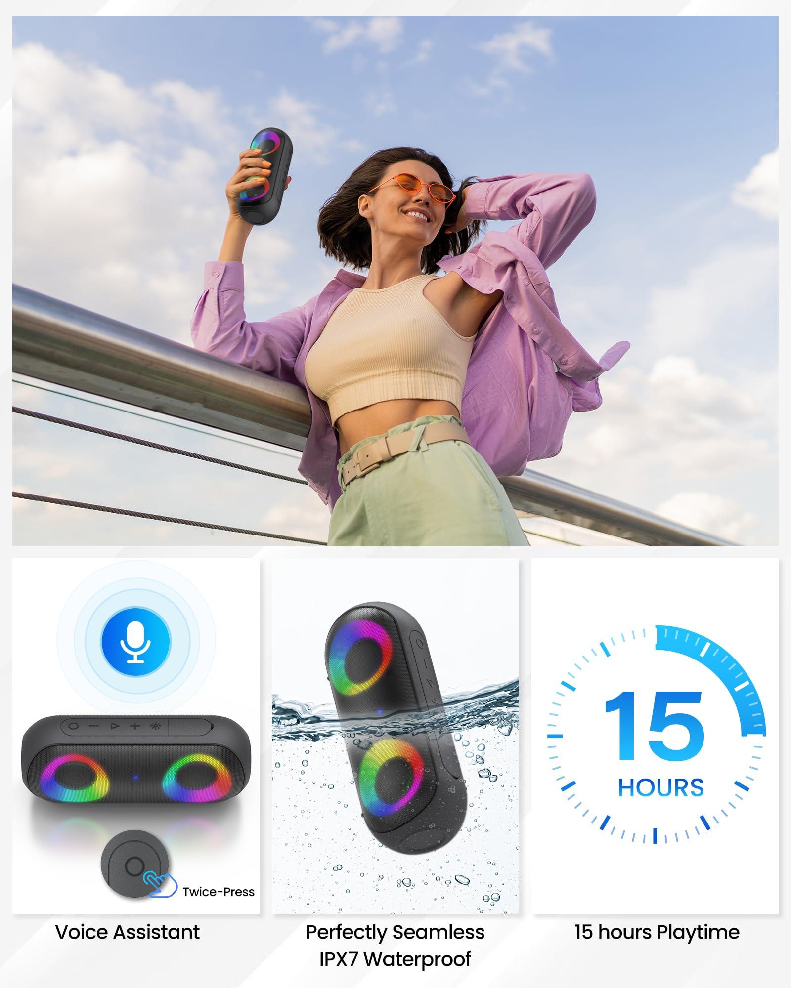 NOTABRICK Bluetooth Speakers with Light, 30W Portable Bluetooth Wireless(100FT Range) Loud Stereo Sound, IPX7 Waterproof Shower Speakers, RGB Multi-Colors Rhythm Lights, 1000mins Playtime for Indoor&Outdoor