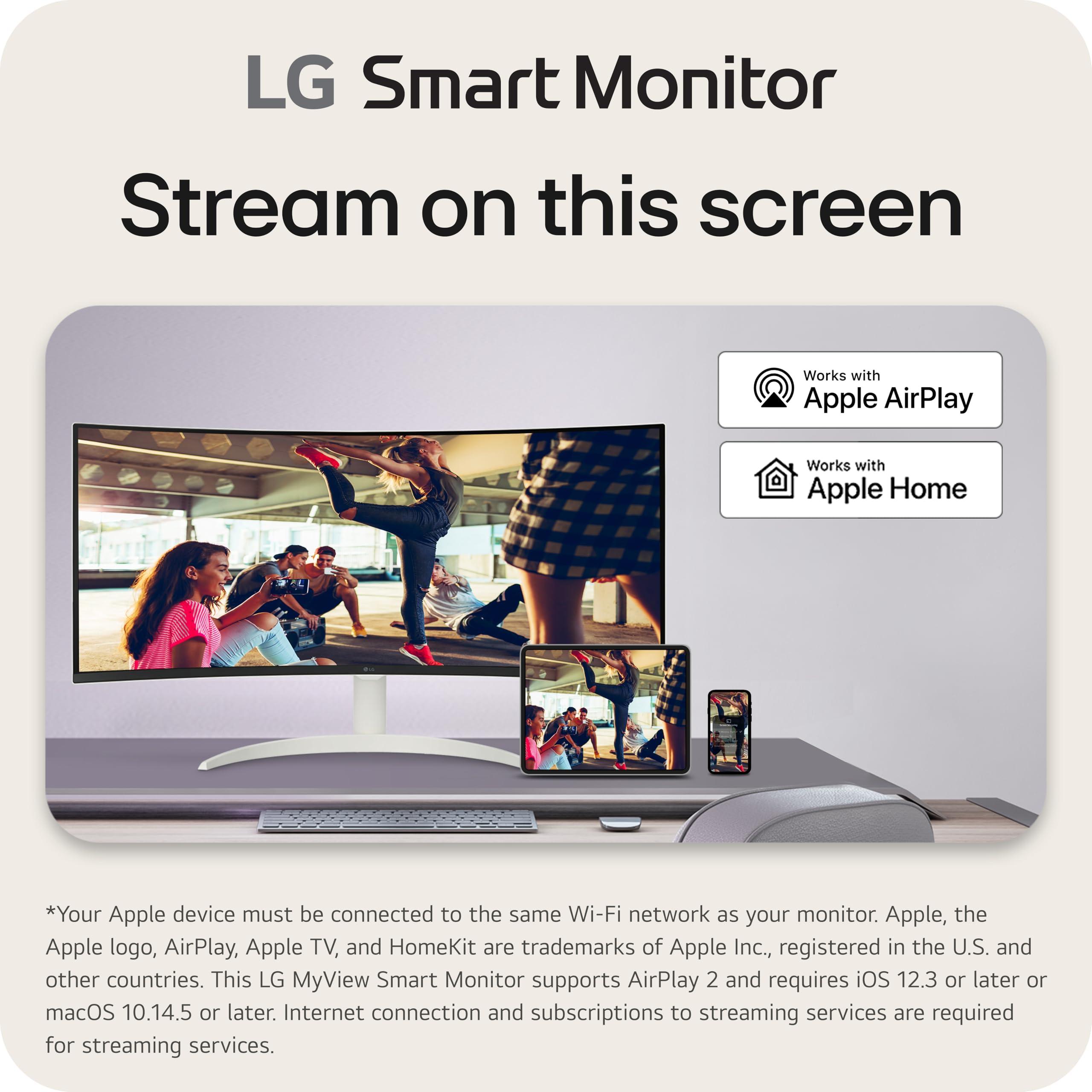 LG LG 34SR60QC-W 34-inch QHD (3440x1440) Curved Smart Monitor with Streaming, UltraWide Screen, webOS, HDR10, 100Hz, Built-in Speaker, AirPlay2, Screen Share, Bluetooth, ThinQ App, White