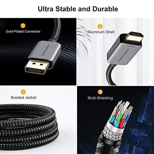 CableCreation CableCreation Active DP to HDMI Cable HDR 4K@60Hz 2K@144Hz 1080P@144Hz, 8FT Unidirectional DisplayPort to HDMI Monitor Cable, DP 1.4 to HDMI 4K Braided, Support Eyefinity Multi-Display, Aluminum
