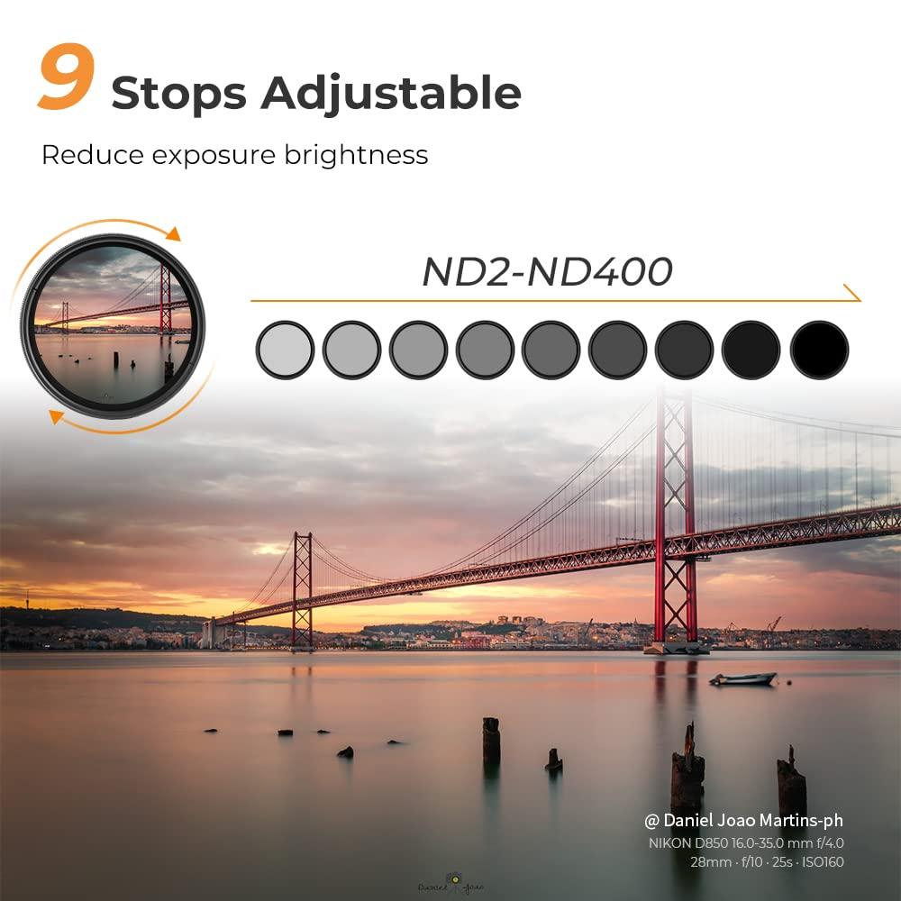 K&F Concept K&F Concept 46mm Variable ND Lens Filter ND2-ND400 (1-9 Stops) 18 Multi-Layer Coatings Adjustable Neutral Density Ultra Slim Lens Filter for Camera Lens (K-Series)